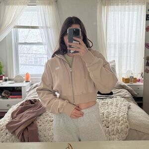 KITH Beige Cropped Zip-Up Hoodie